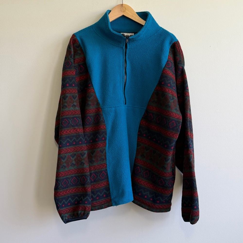 Custom Patchwork Fleece Quarter Zip Pullover Blue… - image 1